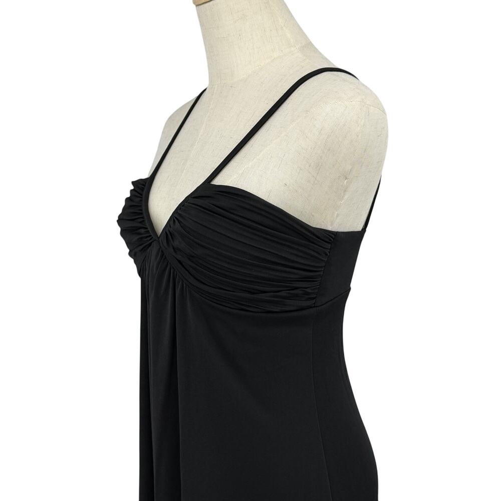 Vintage 70s Black Maxi Dress Ruched Empire Waist Size 7 Disco Goth Whimsigoth - Picture 3 of 9